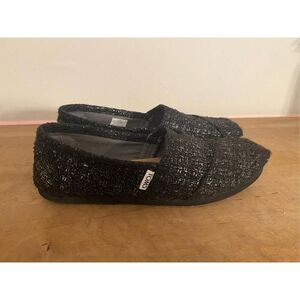 TOMS size 8 Women's Black & Silver Textured Classic Slip On Alpargata Shoes